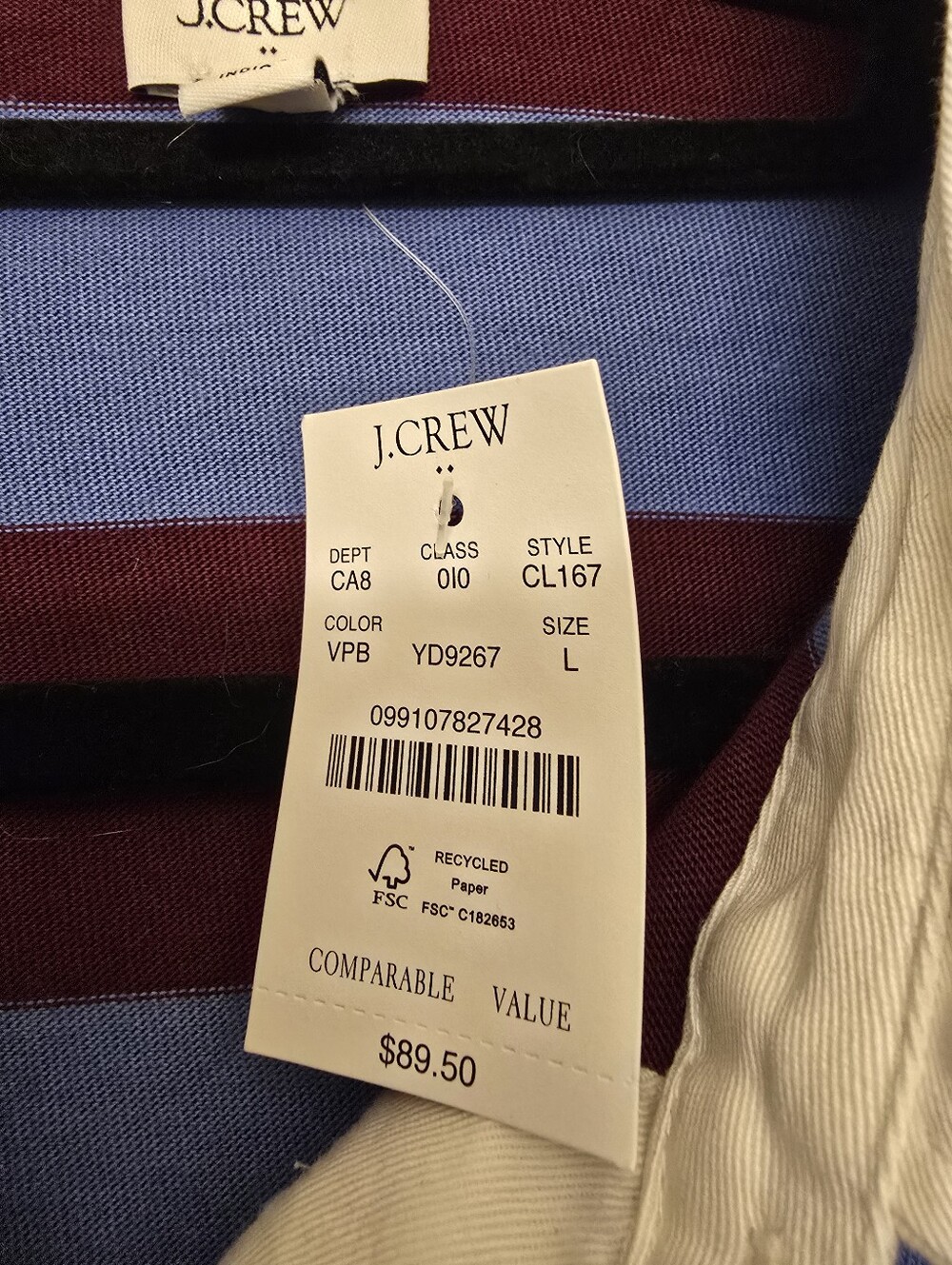 NWT J. Crew Factory Striped Rugby Polo Top, Blue and Burgundy - Size L - Picture 5 of 8